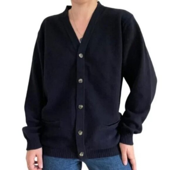 Lands' End navy blue cashmere button-up cardigan sweater size XL - Picture 1 of 8